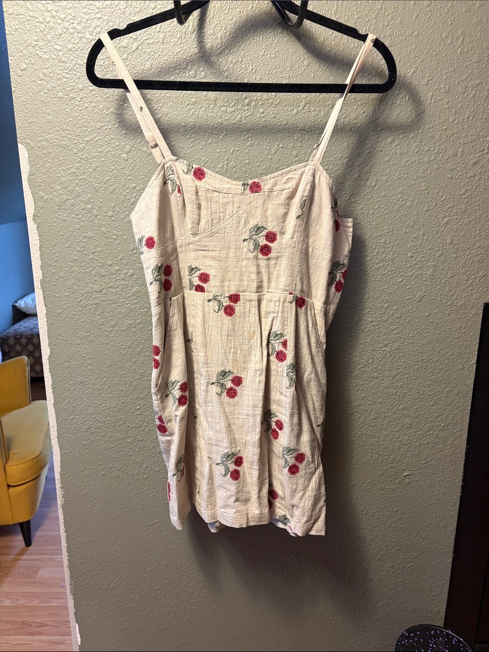 Urban Outfitters Cream Mini Dress with Cherry Print